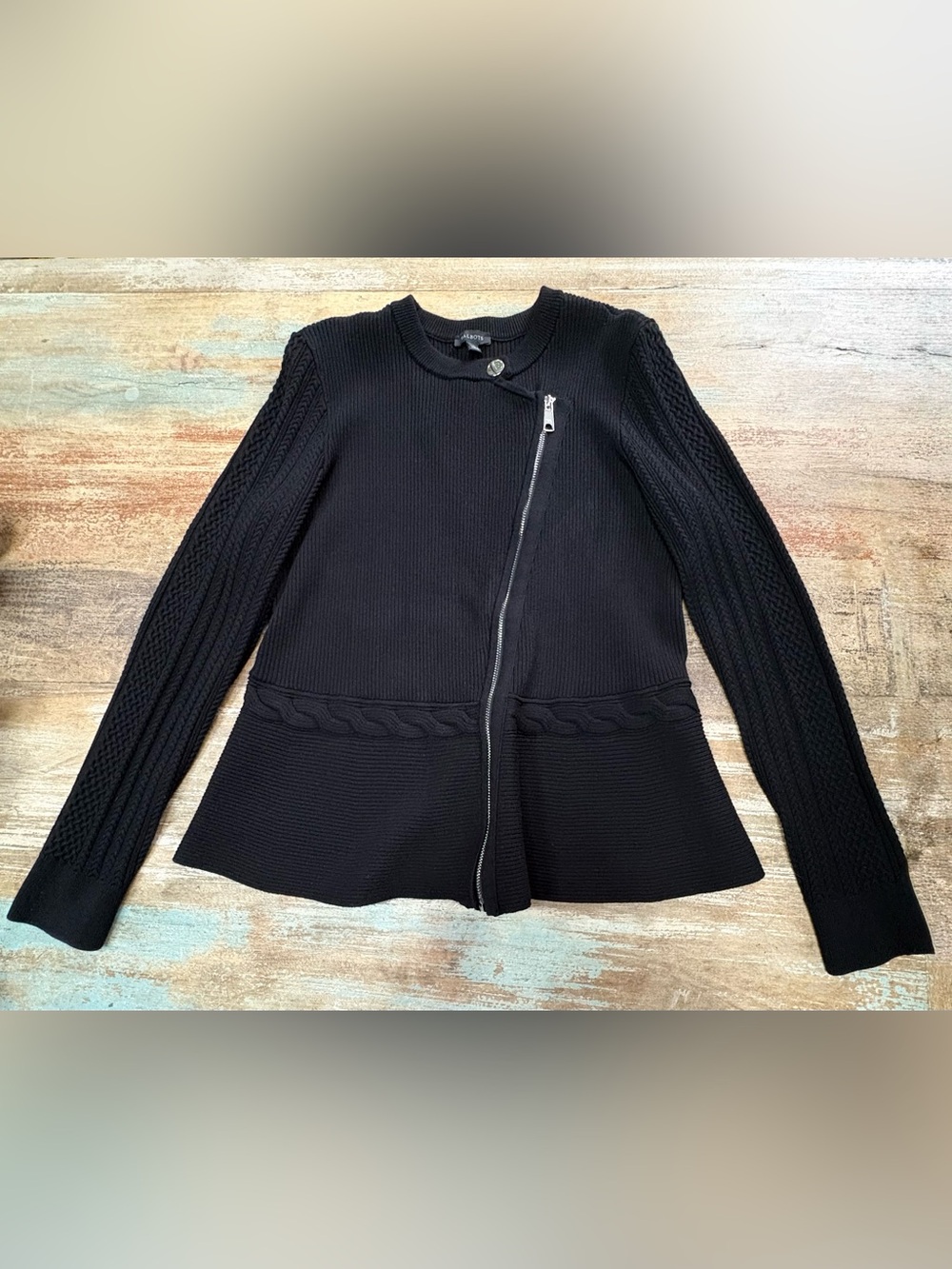 Talbots Mixed Cable Moto Sweater Jacket